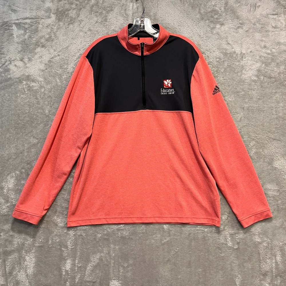 Adidas Pullover Men Large Coral Black Quarter Zip Educators Credit Union Logo